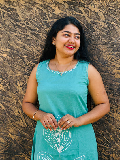 Pastel green sleeveless cord set in soft khadi cotton - A1402