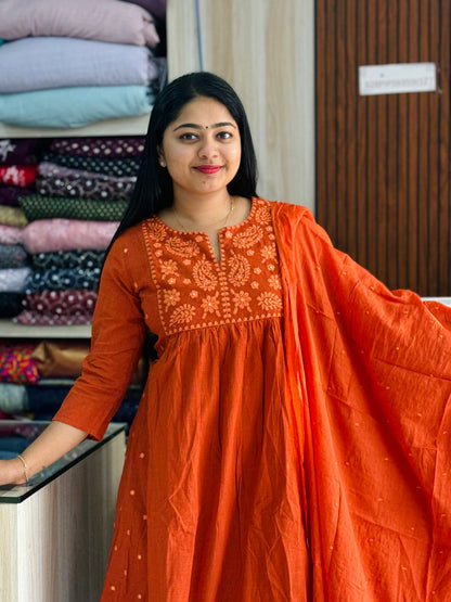 Orange Chikankari 3 piece Salwar A 1604
