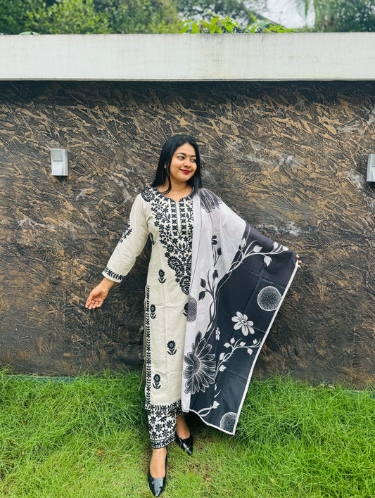 Premium Beige Chikankari Set A - 1523
