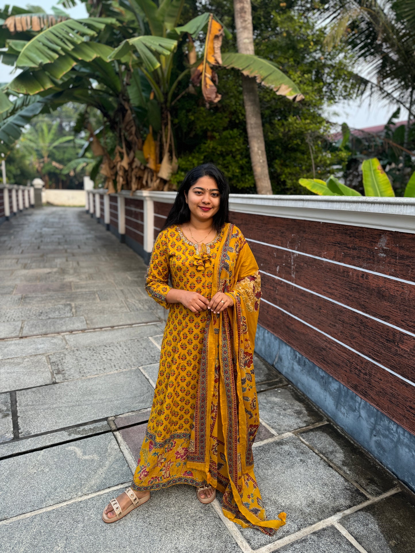 Classic Mustard Yellow Anarkali 3 piece Pure Cotton Salwar Set - A1333