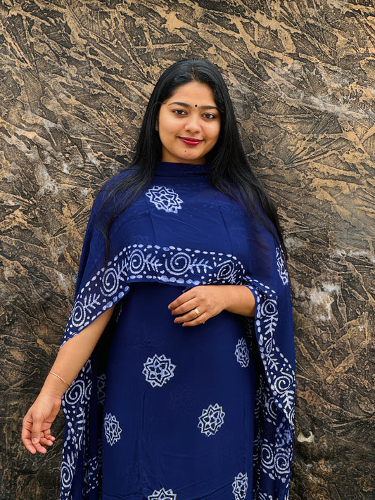 Blue  Georgette Unstitched Churidar Material A - 1513