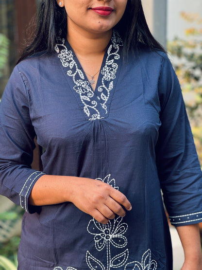 Blue Soft cotton 3 Piece Salwar Suit with intricate thread work- A1311