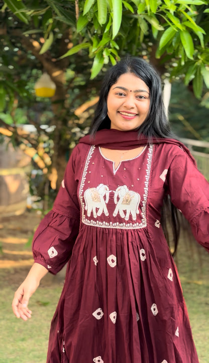 Elegant Olive Green and Maroon 3 piece Set