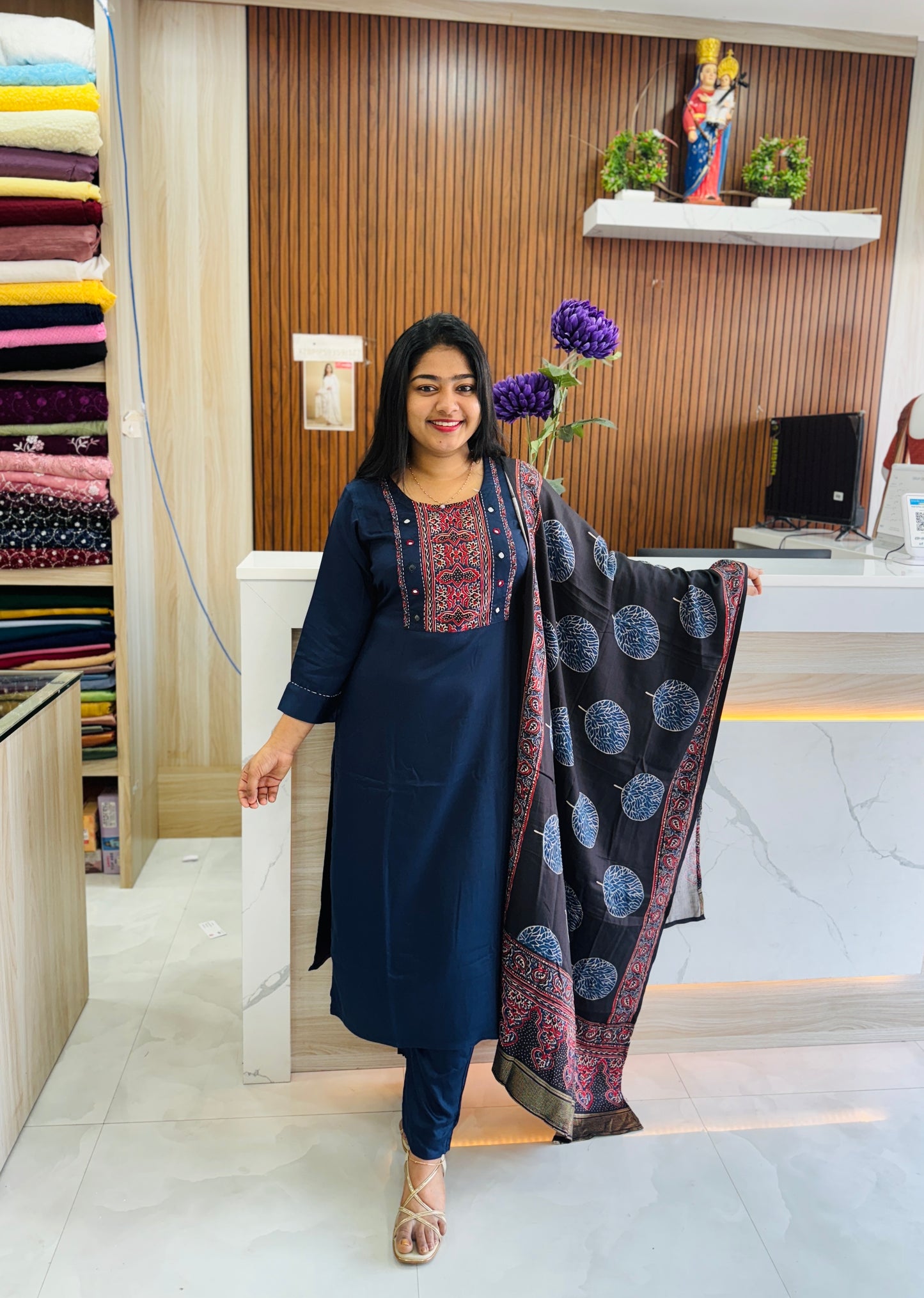 Premium Modal Silk three piece set Yellow & Red  Combo. A1685