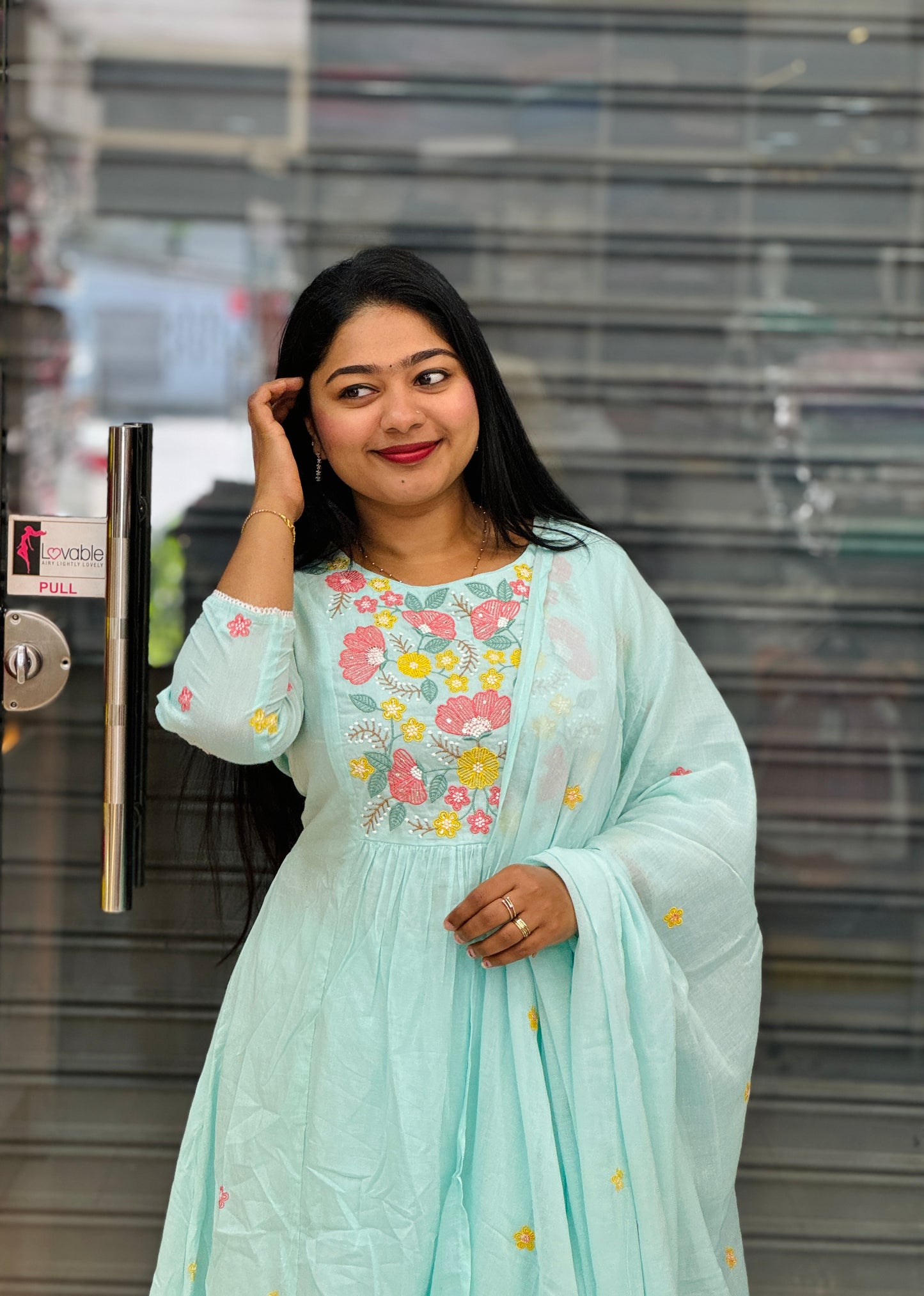 Sky Blue Mul Cotton Embroidered 3-Piece Set