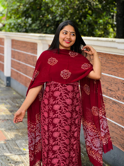 Unstitched three-piece set with intricate Chikankari threadwork on premium georgette fabric. - A1431