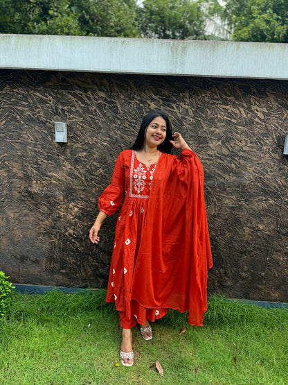 Brick Red Three-Piece Set Made from pure cotton - A1435