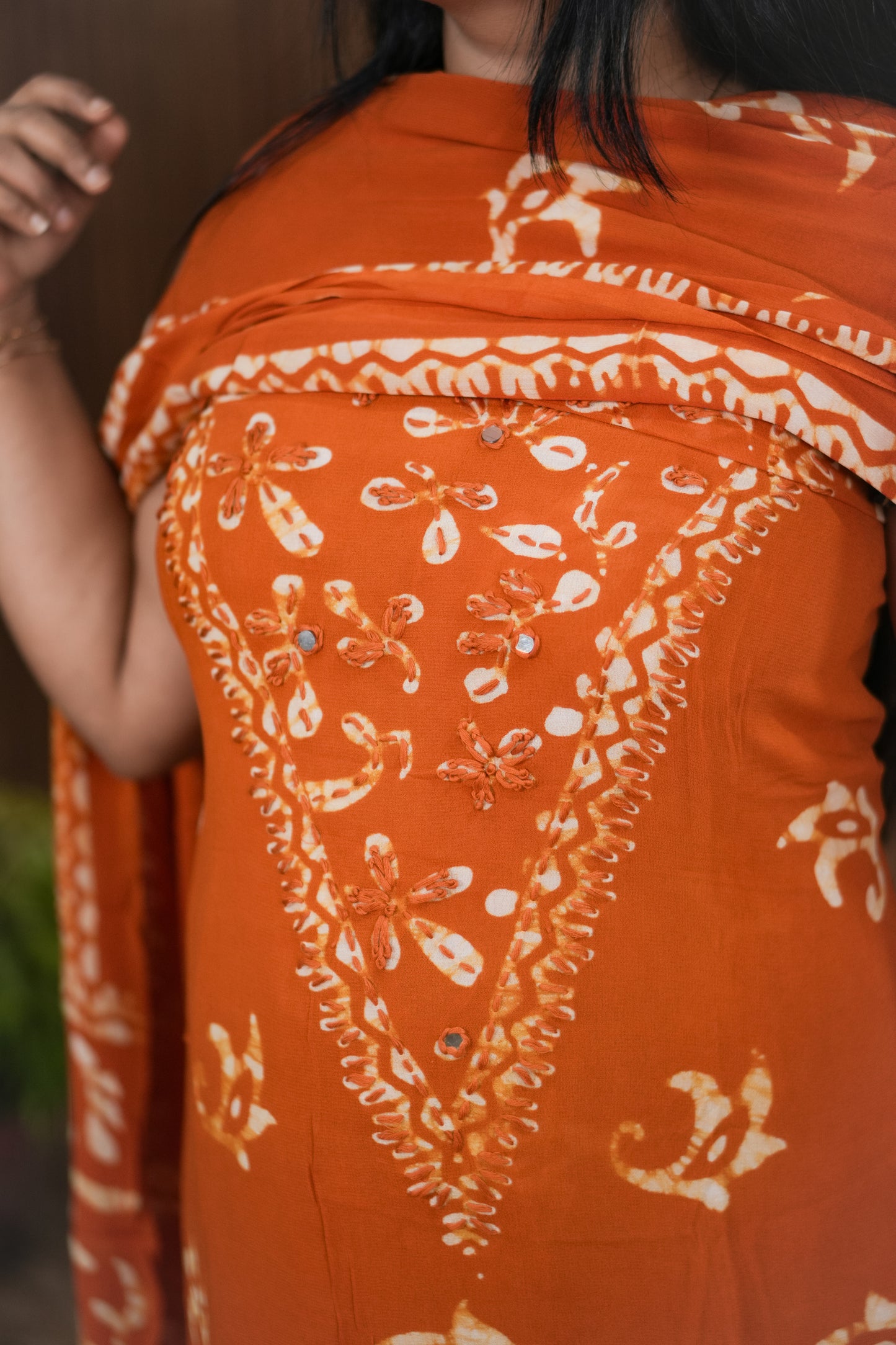 Batik Print | Georgette Fabric | Premium Unstitched Churidar Material A2008