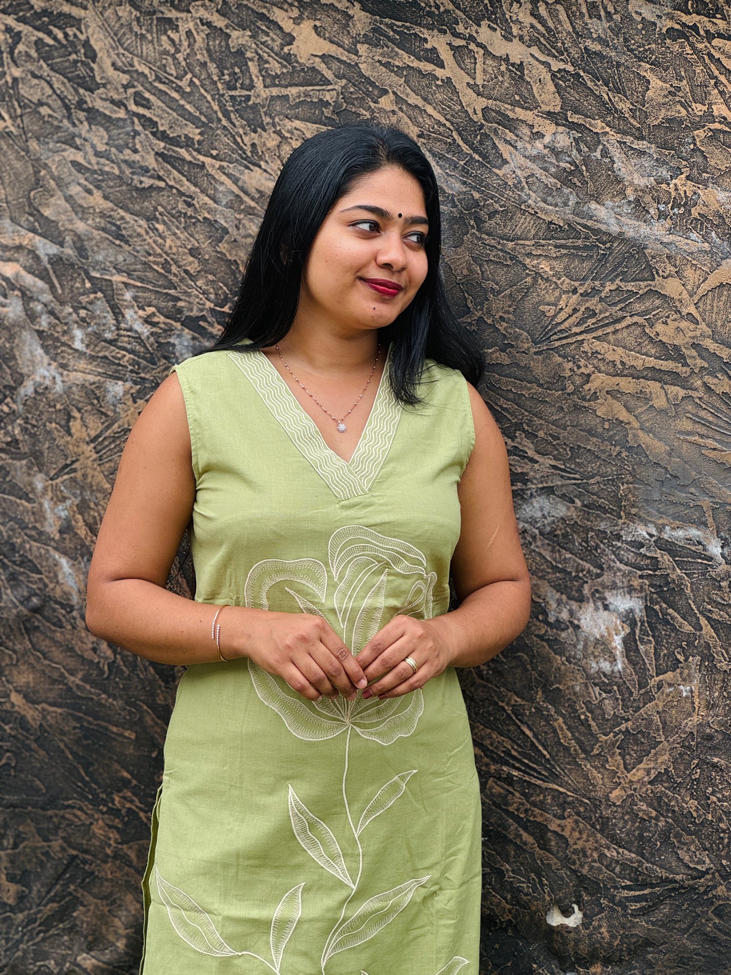 Pista Green & Mustard Yellow Khadi Cotton Corset Set A - 1518