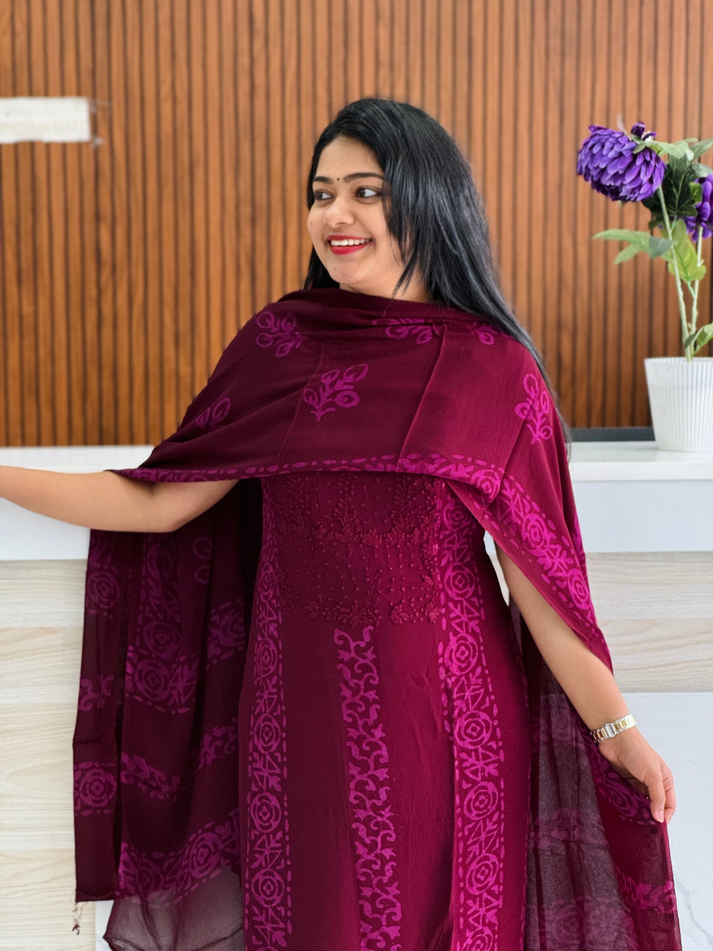 Unstitched three-piece set with intricate Chikankari threadwork on premium georgette fabric. A1770