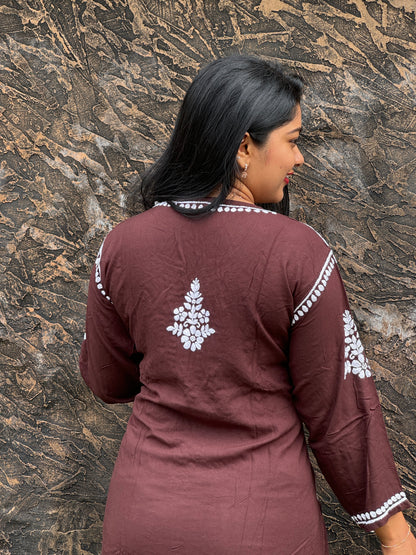 Red & Brown Chikankari Cordset