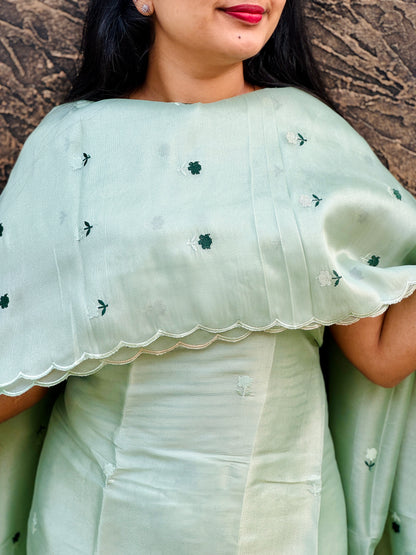 Crispy Silk Suit Sets with Delicate Cut Work- A1388