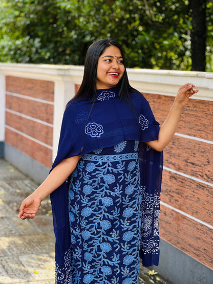 Unstitched three-piece set with intricate Chikankari threadwork on premium georgette fabric. - A1431