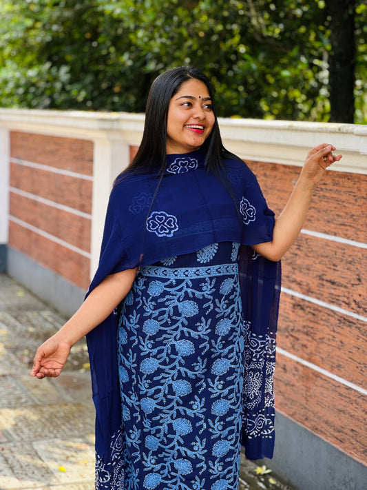 Unstitched three-piece set with intricate Chikankari threadwork on premium georgette fabric. - A1431