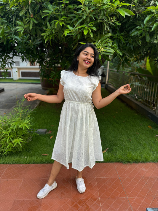 Premium Offwhite Cotton Hakoba Frock -A1331