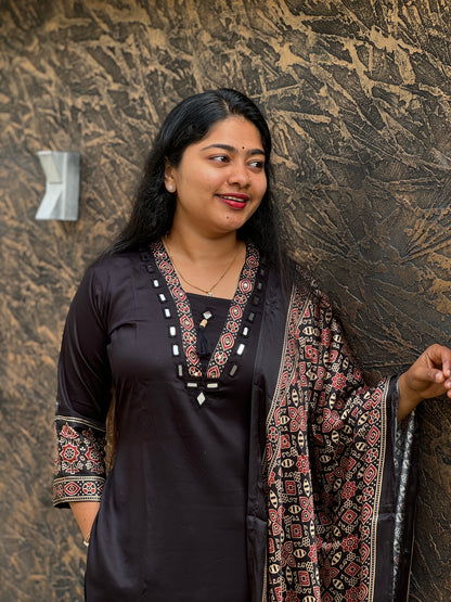 Modal Silk Churidar With Ajrakk print Dupatta - A1404