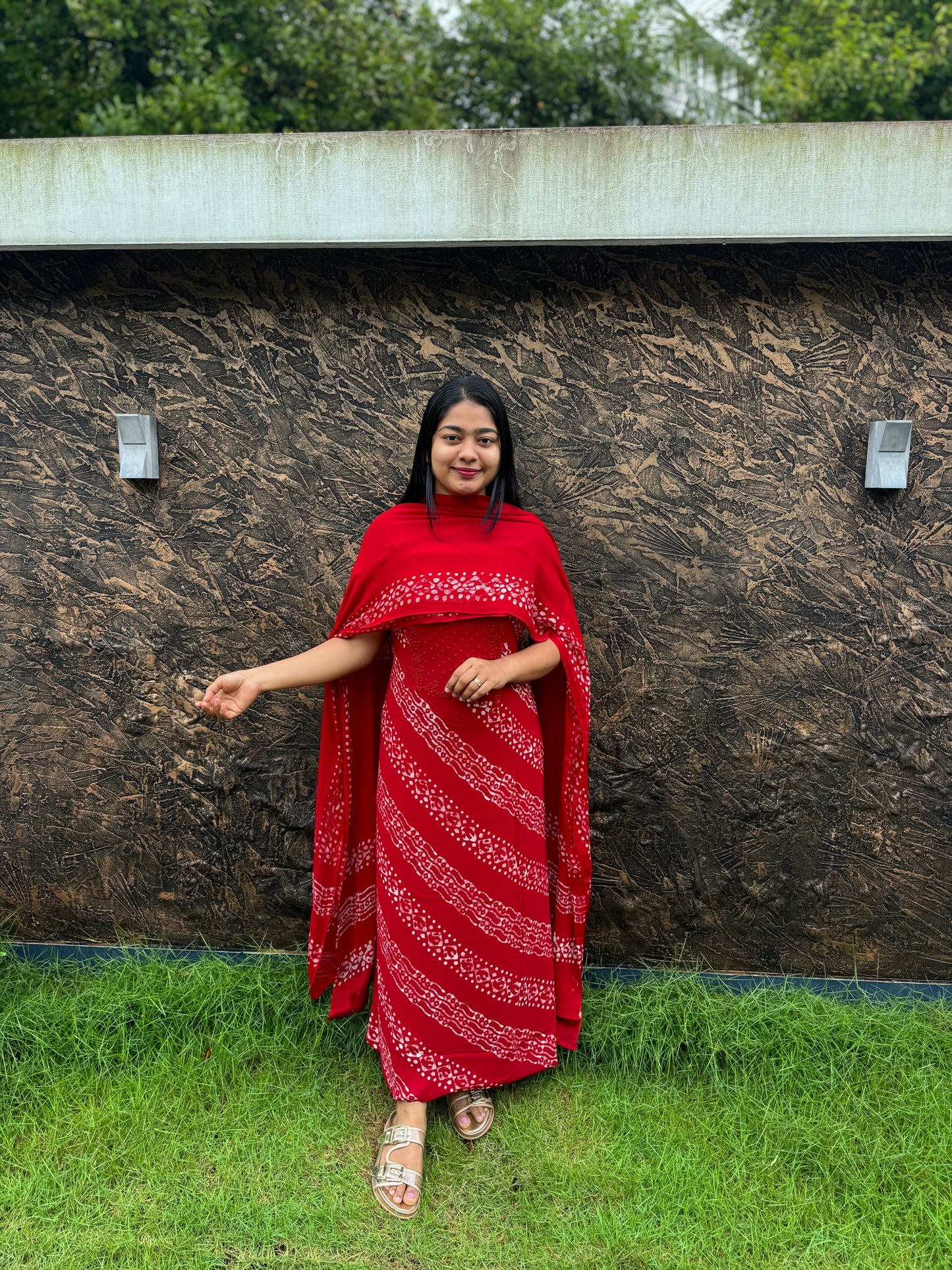 Unstitched three-piece set with intricate Chikankari threadwork on premium georgette fabric. - A1450