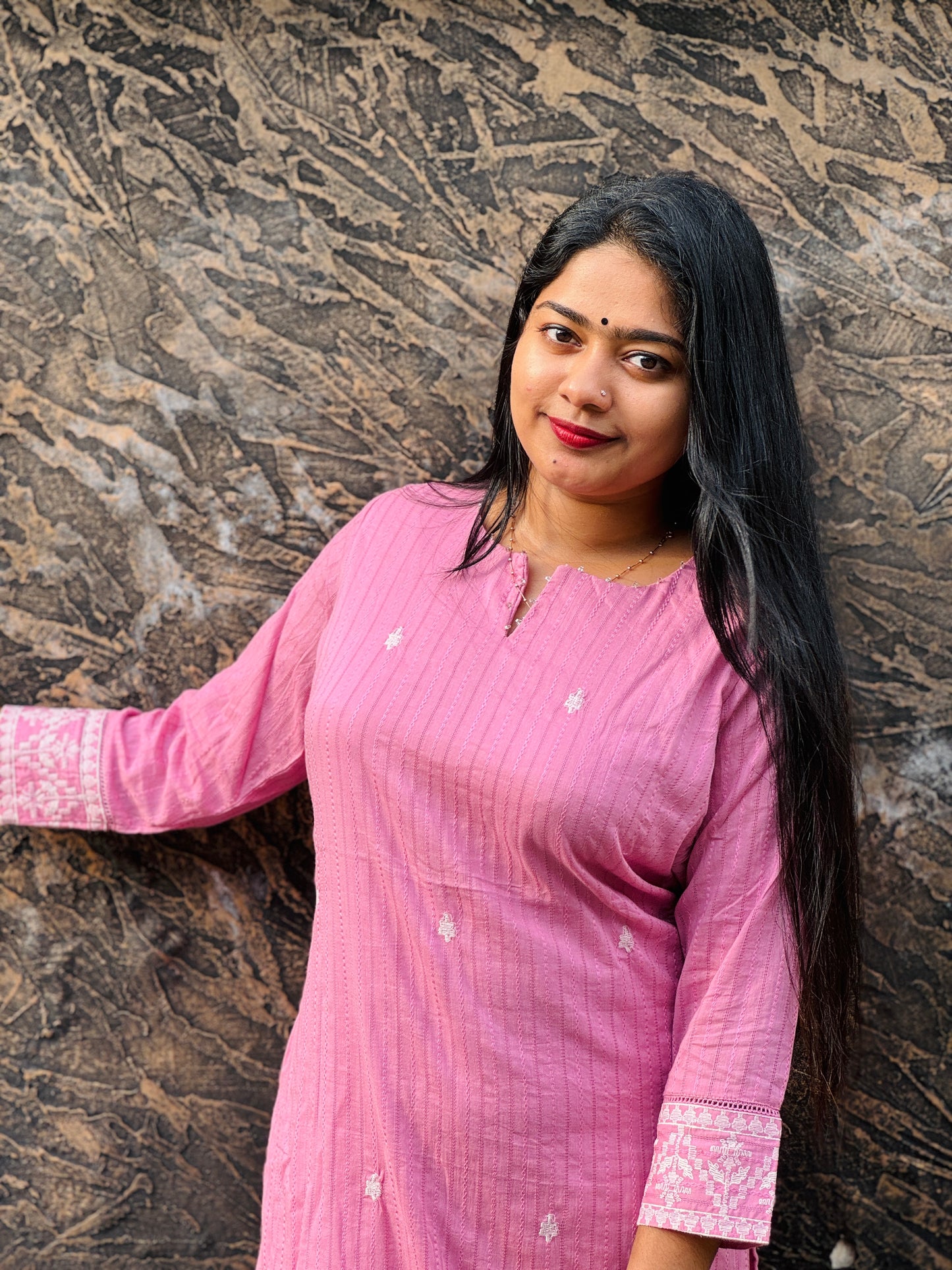 Pink Brick Red Brown Grace –Embroidered Elegance in Every Thread