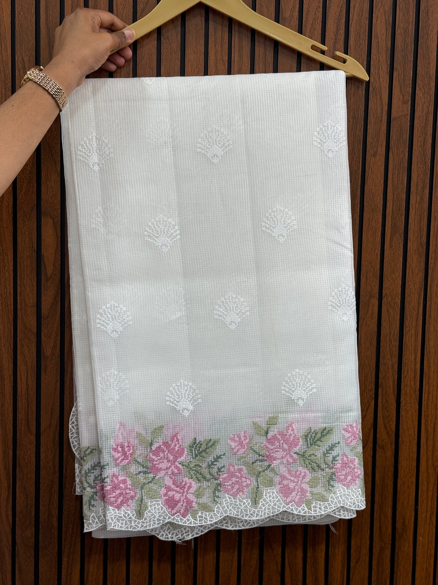Net cotta saree with Cross Stich Boarders - A 1348