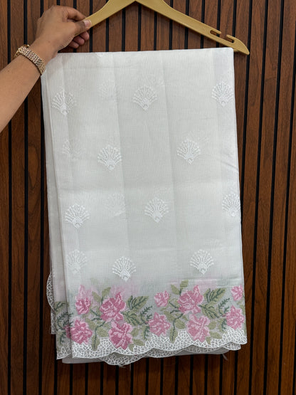 Net cotta saree with Cross Stich Boarders - A 1348