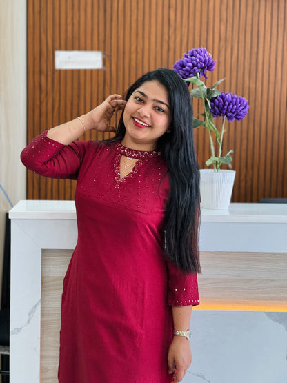 Premium Crepe Silk One-Piece – Maroon Shade  A1703