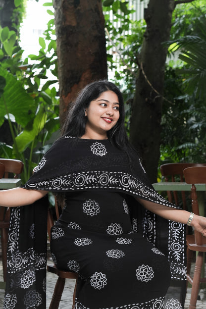 Black Georgette Unstitched Churidar Material - A 2000