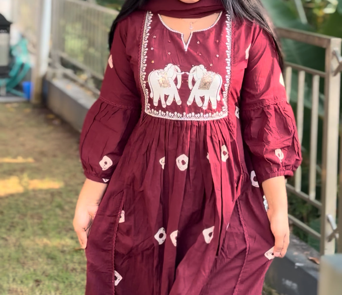 Elegant Olive Green and Maroon 3 piece Set