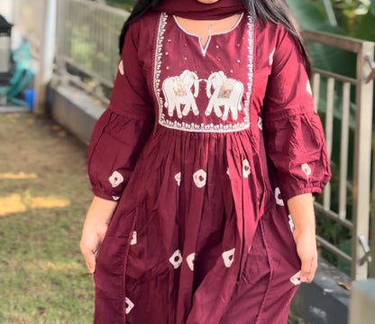 Elegant Olive Green and Maroon 3 piece Set
