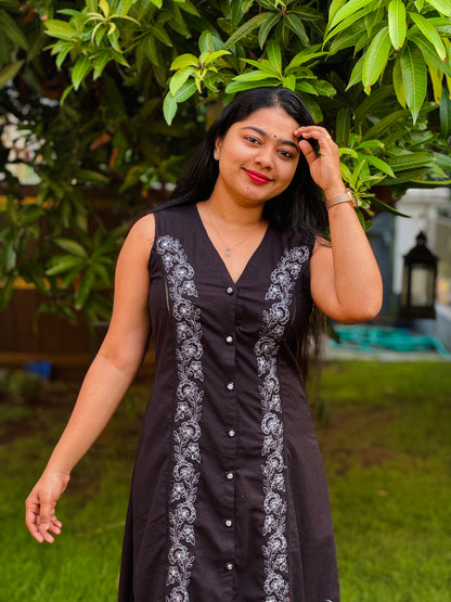 Khadi Cotton Cord Set – Black & Offwhite Shade- A1391