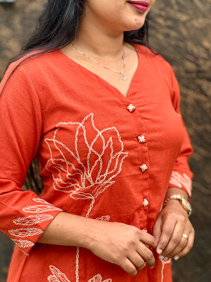 Brick Red Grace – Embroidered Elegance in Every Thread - A1415