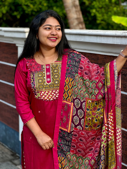 Premium Gajji Modal Silk with Pakistani Duppatta ,3 piece slitted Salwar Suit - A1323