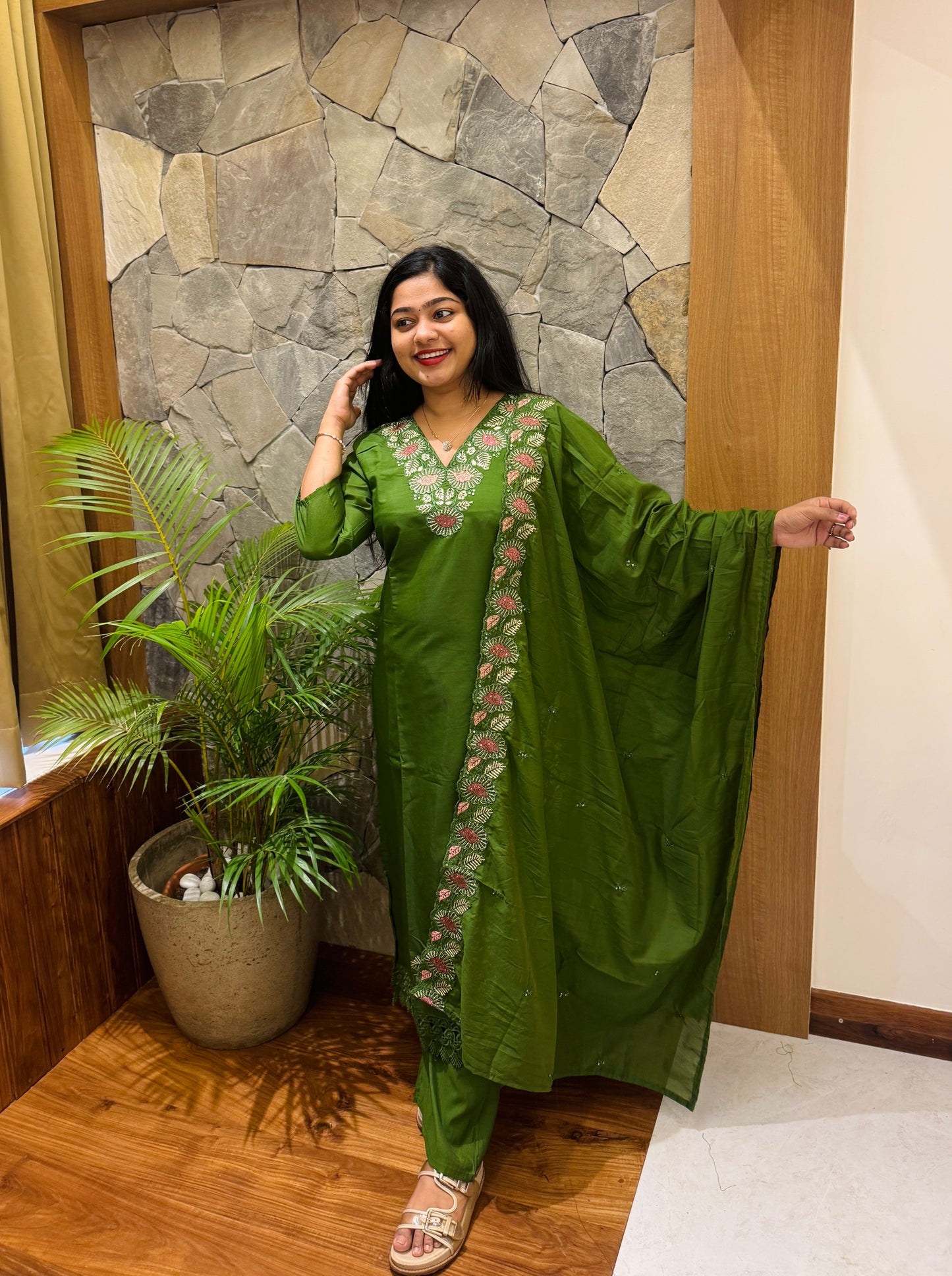 Purple & Green Chanderi Silk 3-Piece Set A1943
