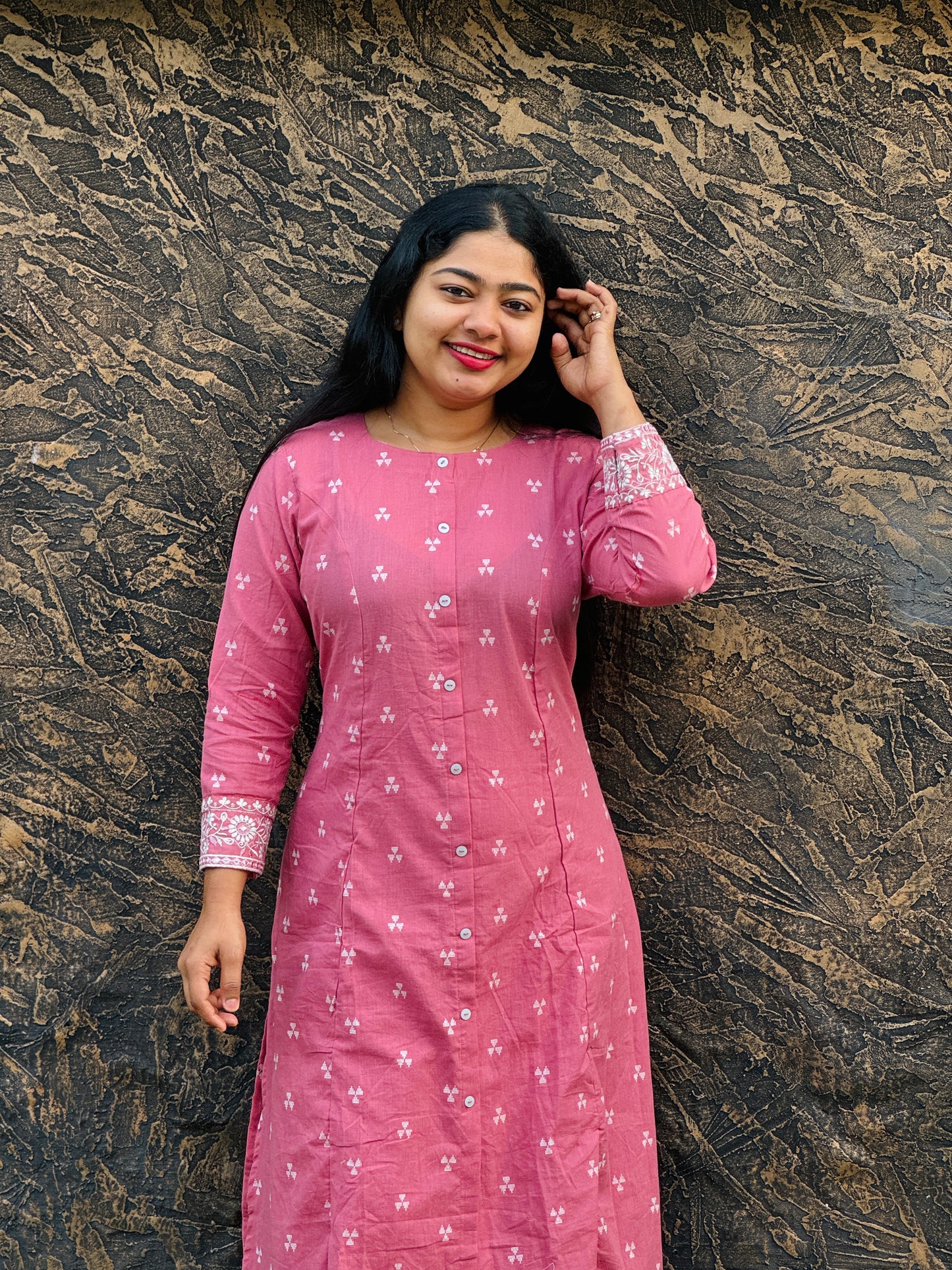 Pink Ikkat Cotton Kurti – Everyday Elegance - A1384