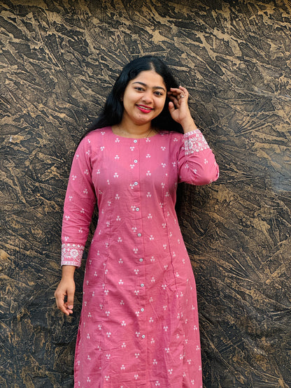 Pink Ikkat Cotton Kurti – Everyday Elegance - A1384
