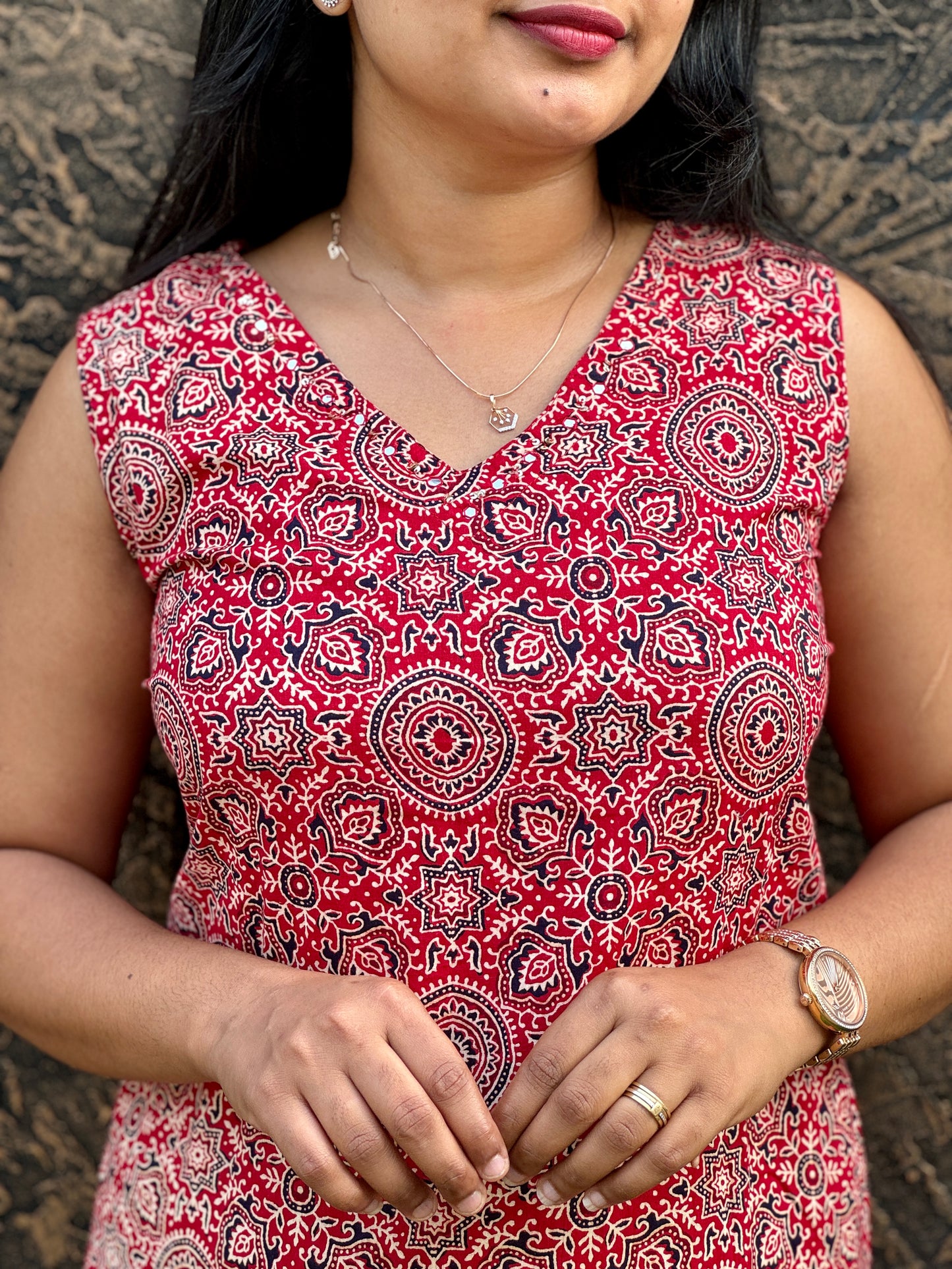 Elegant Red Ajrakh Co-ord set- A 1356