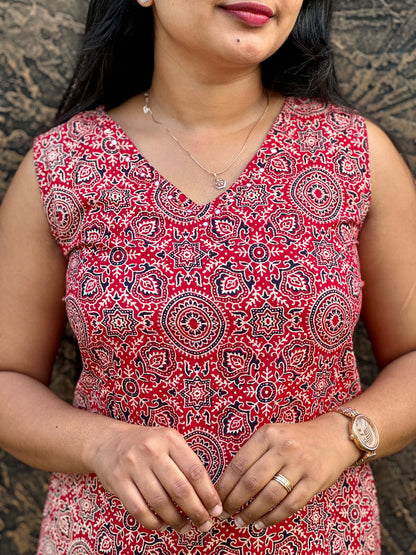 Elegant Red Ajrakh Co-ord set- A 1356