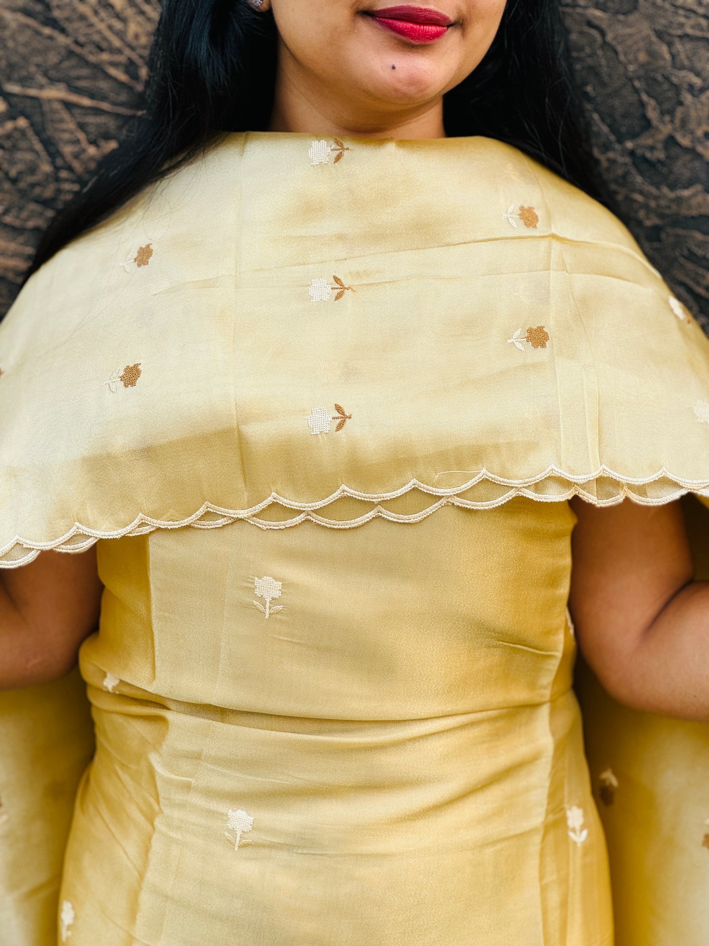 Crispy Silk Suit Sets with Delicate Cut Work- A1388