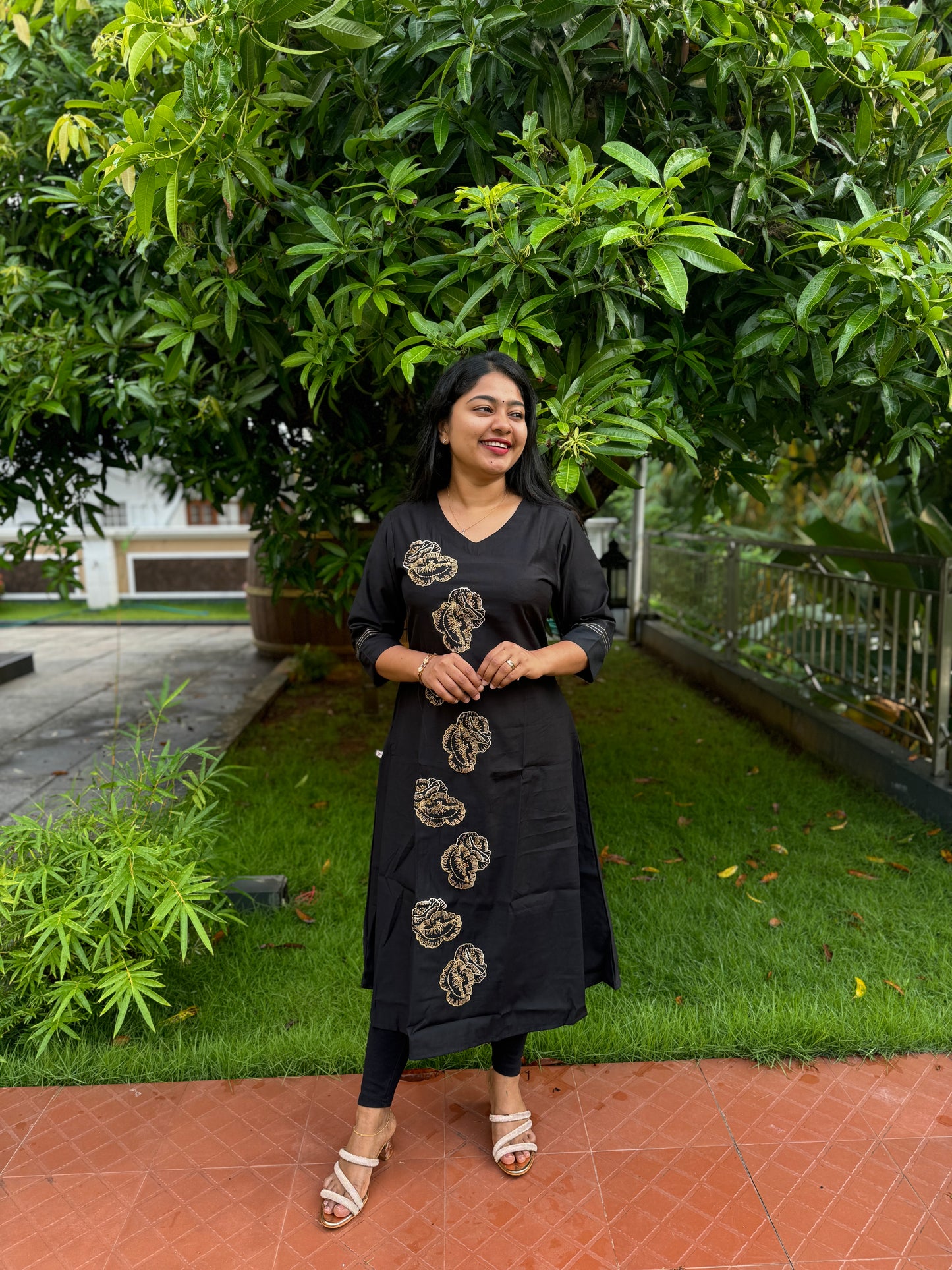Black Viscous Pure Cotton Embroidery Top -A1329