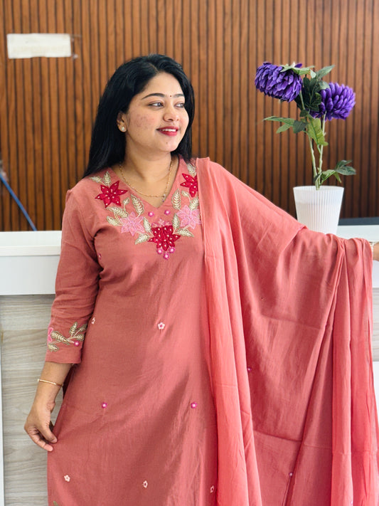 Peach Elegance in Khadi Cotton✨A1926