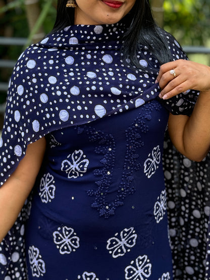 Batik Print | Georgette Fabric | Unstitched Churidar Material A1614