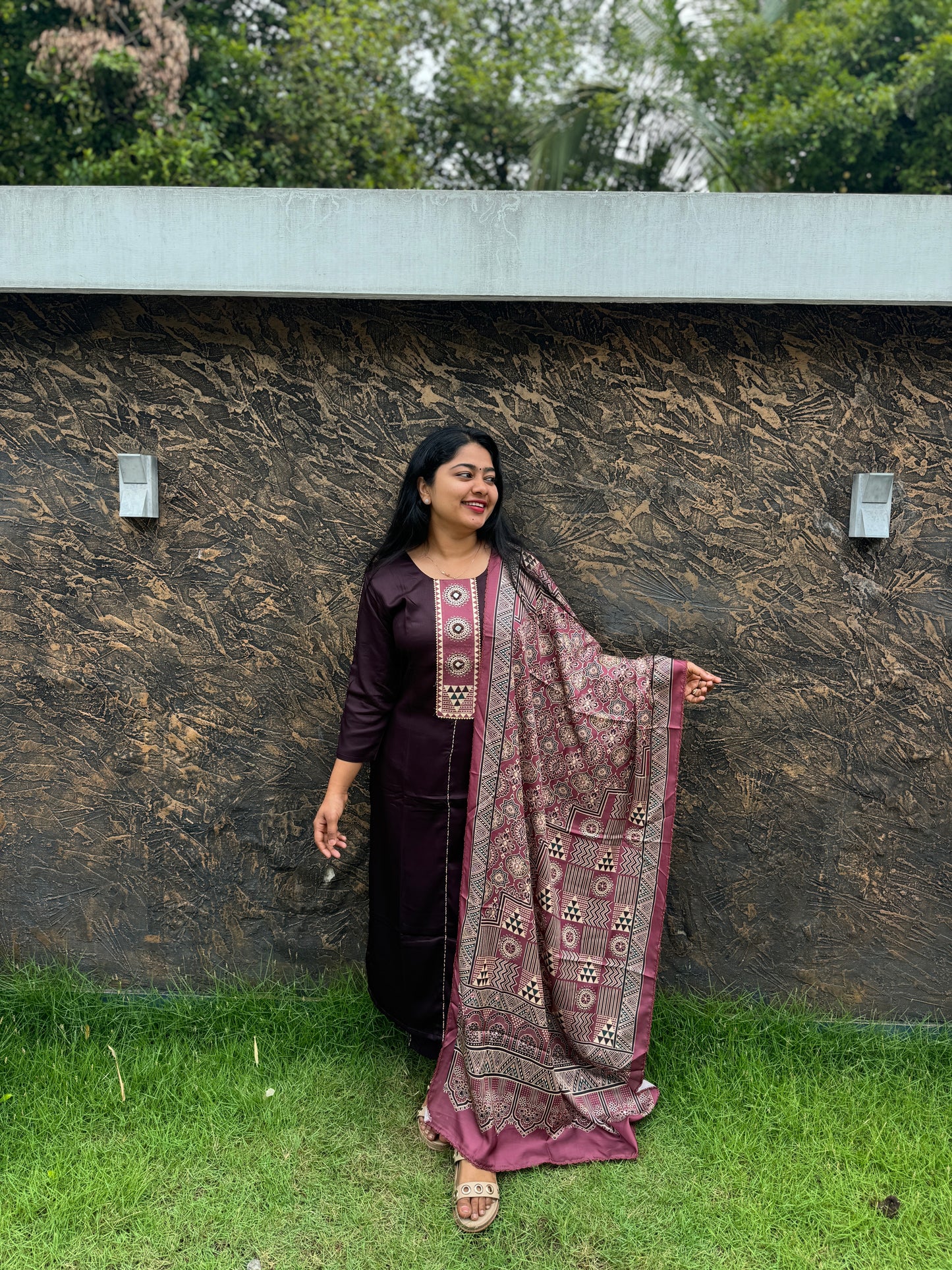Khajji Modal Silk Suit with Ajrakh Print Dupatta - A1442