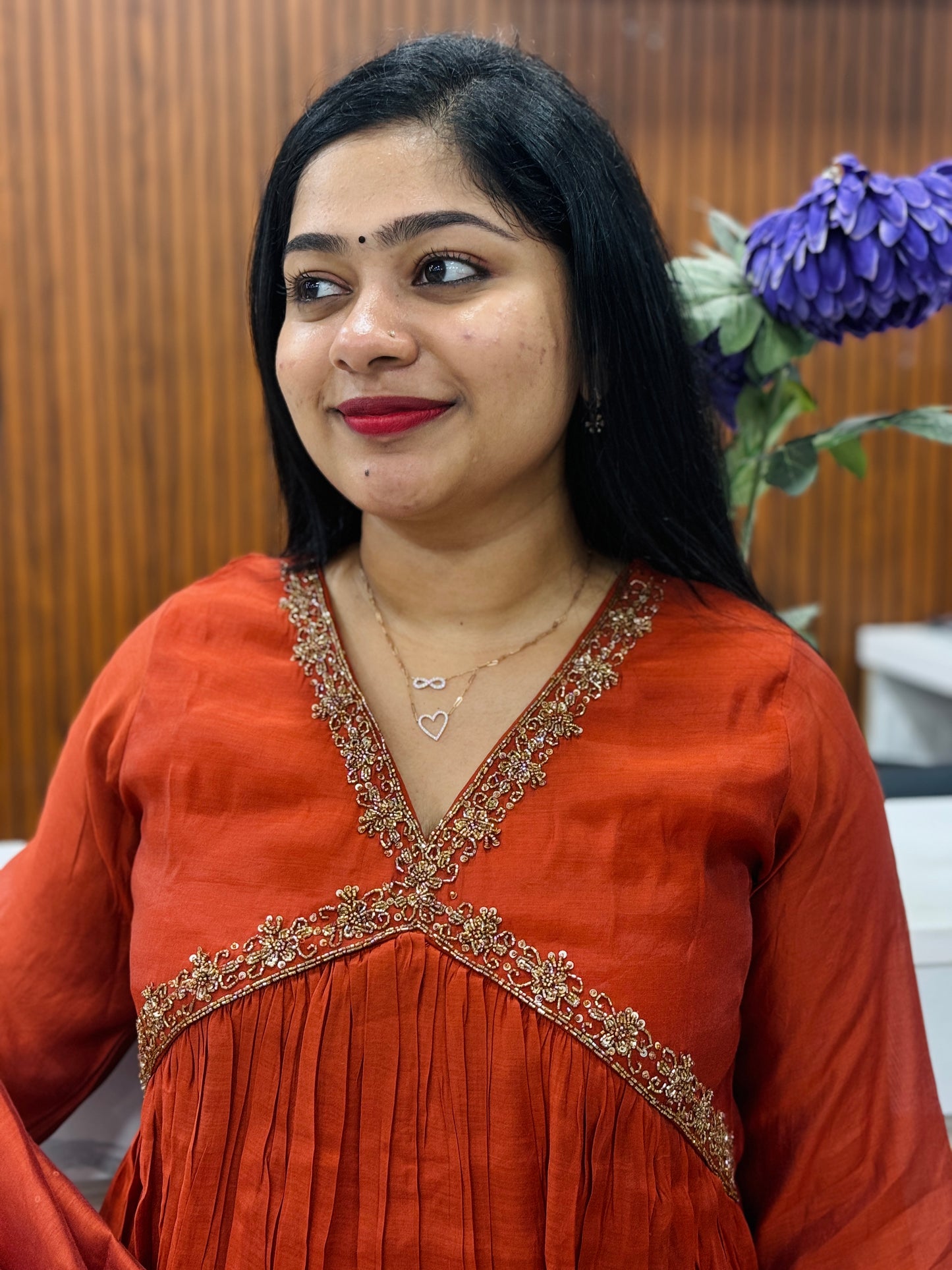 Brick Orange Premium 3-Ps Chanderi Silk Set A1971