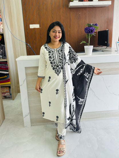 White & Black Combo Chikankari 3ps set A1941