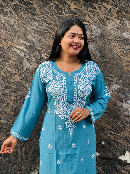 Skyblue & Wine Chikankari Cordset