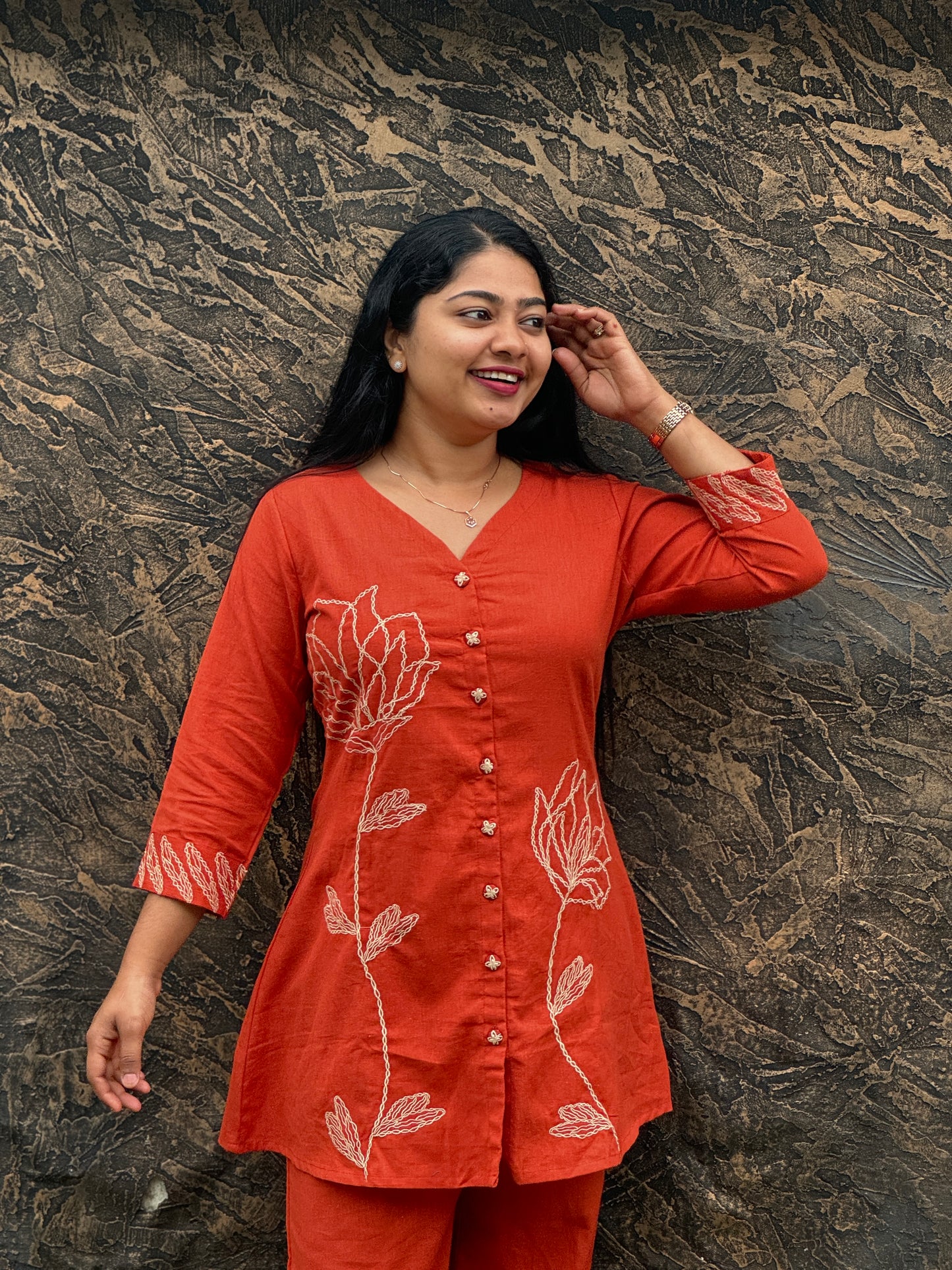Brick Red Grace – Embroidered Elegance in Every Thread - A1415