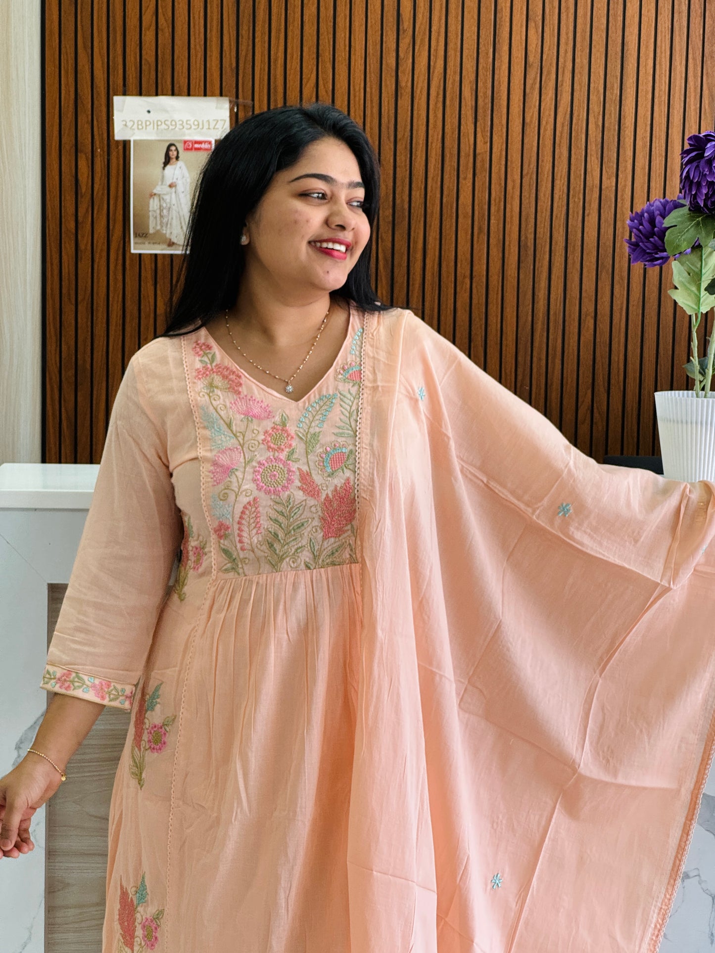Skyblue & Peach Mulcotton Set A1764