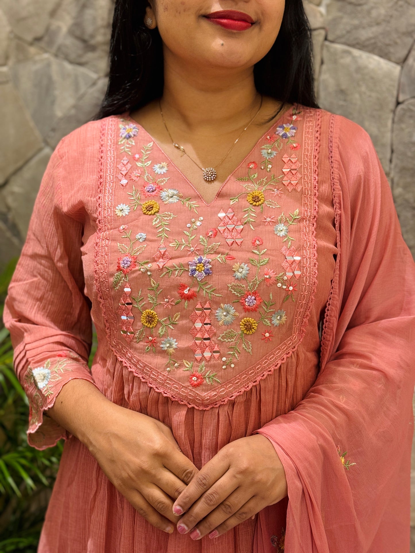 Fresh Peach Mul Chanderi 3-Piece Salwar Suit A1942