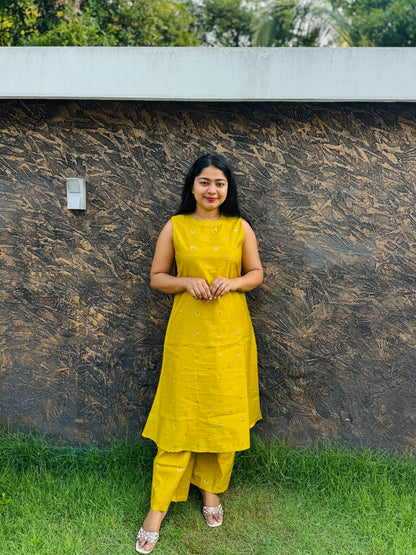 Blue & Lime yellow Silk Cordset with Half-Sleeve Attachment : A 1478