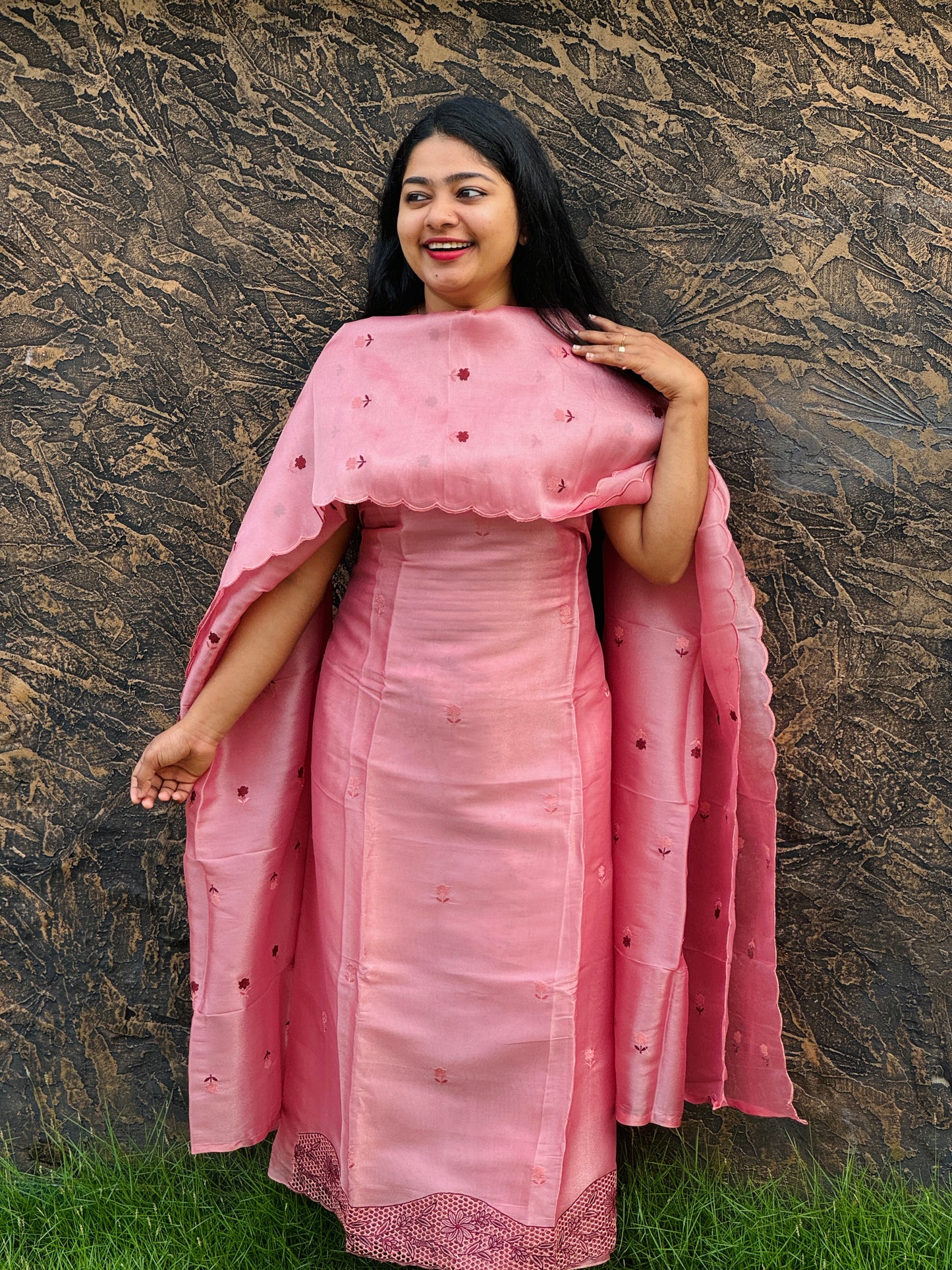 Crispy Silk Suit Sets with Delicate Cut Work- A1388