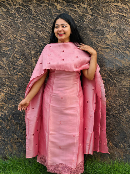 Crispy Silk Suit Sets with Delicate Cut Work- A1388